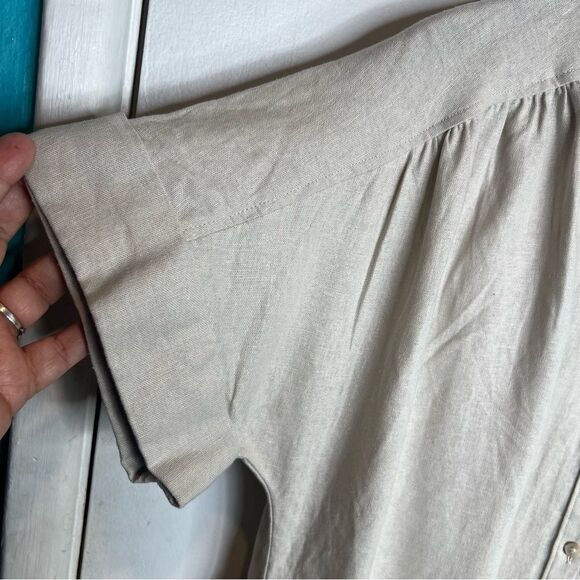 Well worn linen viscous blend button down short sleeves dress pockets - Picture 3 of 10